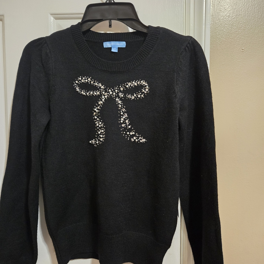 Draper James Black Sweater with Embellished Bow